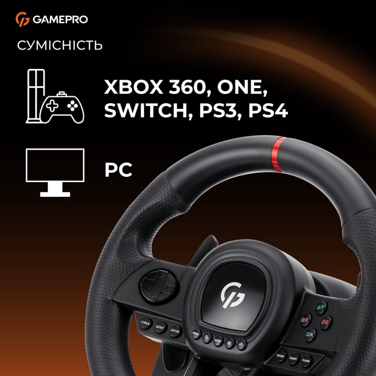 Кермо GamePro RW038PM з педалями та коробкою передач PC/XBOX360/XBOXONE/SWITCH/PS3/PS4 (RW038PM) - фото 9