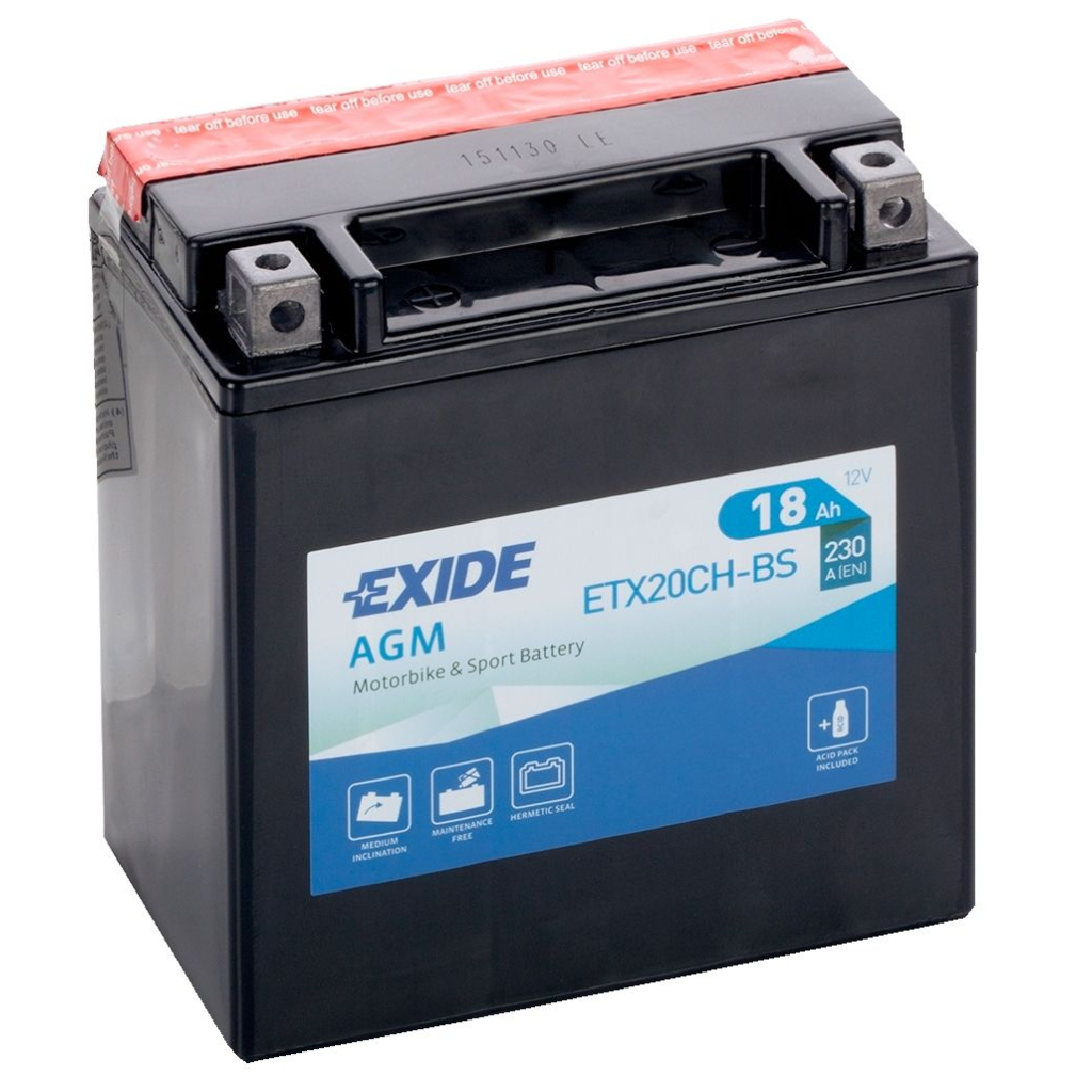 Акумулятор автомобільний EXIDE Акумулятор Мото EXIDE 18Ah Ев (-/+) (230EN) (д150*ш90*в160) ETX20CH-BS (ETX20CH-BS) - фото 1