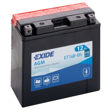Акумулятор автомобільний EXIDE Акумулятор Мото EXIDE AGM 12Ah (+/-) (190EN) (д150*ш70*в145) ET14B-BS (ET14B-BS) - фото 1