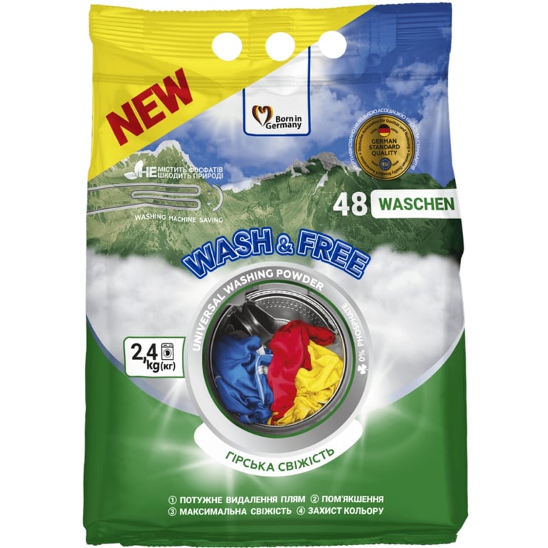 Пральний порошок Wash&Free Universal Гірська свіжість 2.4 кг (4262396143204)