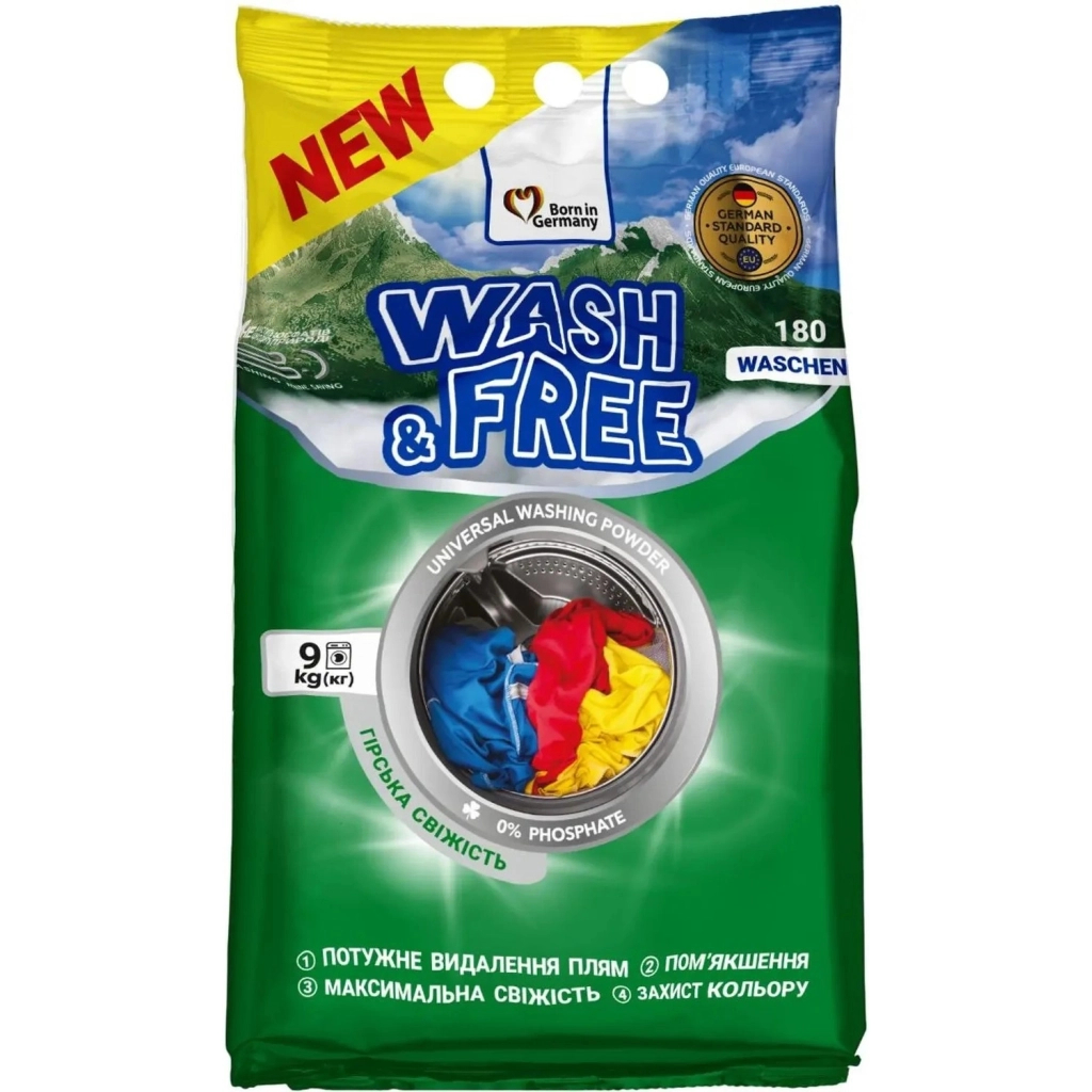 Пральний порошок Wash&Free Universal Гірська свіжість 9 кг (4823128004929) Пральний порошок Wash&Free Universal Гірська свіжість 9 кг (4823128004929)