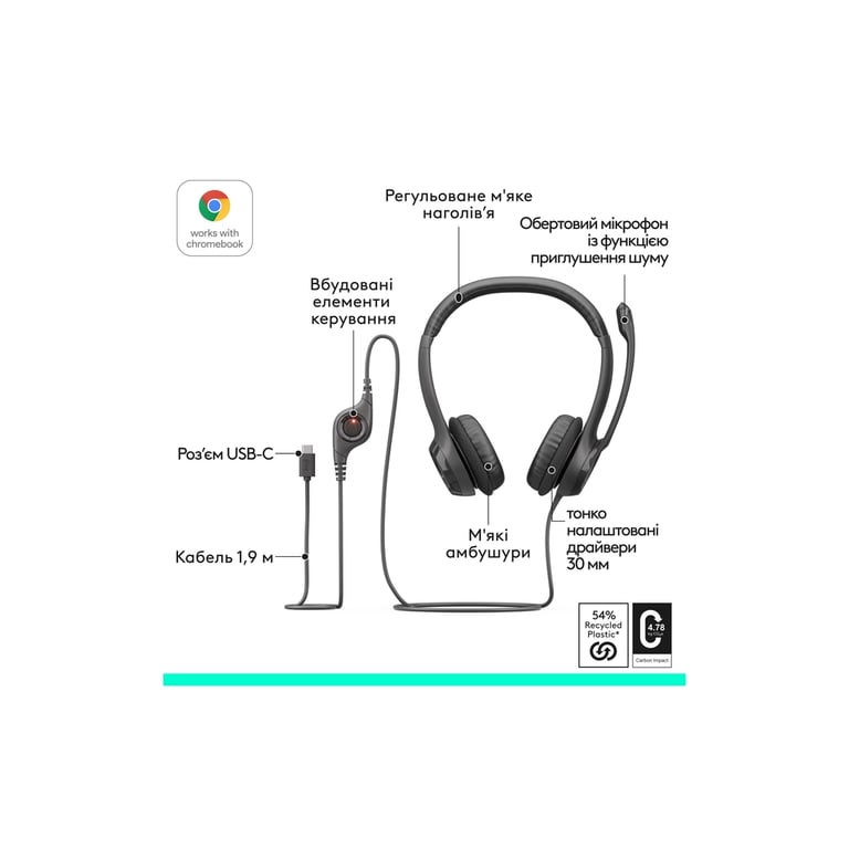 Навушники Logitech H390 USB-C Midnight Black (981-001576) - фото 5