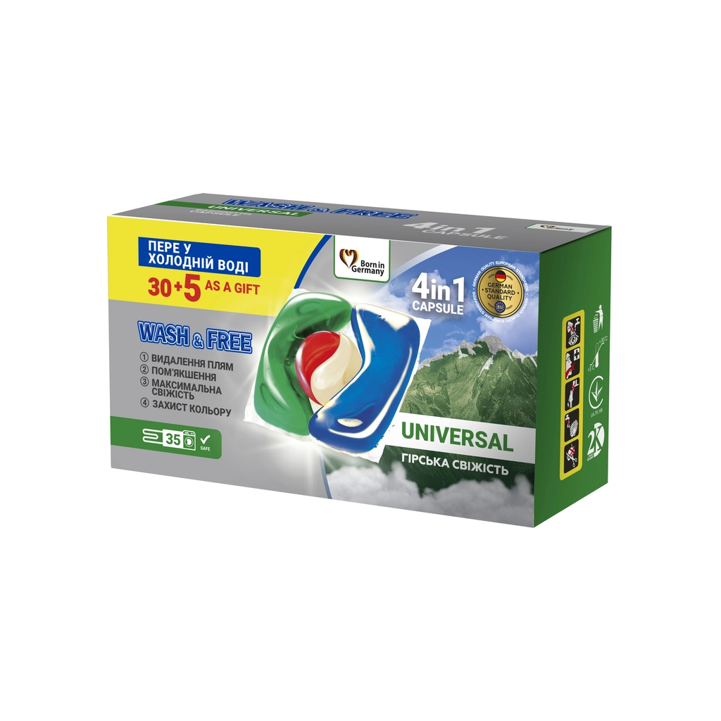 Капсули для прання Wash&Free Universal Гірська свіжість 35 шт. (4262396144430) - фото 2 Капсули для прання Wash&Free Universal Гірська свіжість 35 шт. (4262396144430) - фото 2