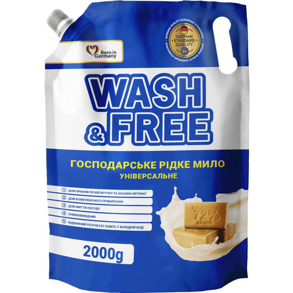 Гель для прання Wash&Free Універсальне господарське рідке мило 2 кг (4260637727459)