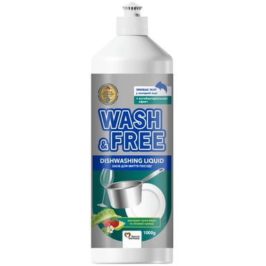 Засіб для ручного миття посуду Wash&Free Екстракт алое вера та лісової суниці 1000 г (4823128001331)