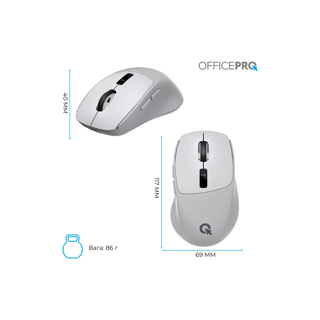 Мишка OfficePro M398G Wireless/Bluetooth Gray (M398G) - фото 4 Мишка OfficePro M398G Wireless/Bluetooth Gray (M398G) - фото 4