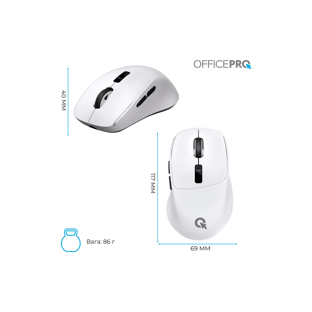 Мишка OfficePro M398W Wireless/Bluetooth White (M398W) - фото 4 Мишка OfficePro M398W Wireless/Bluetooth White (M398W) - фото 4
