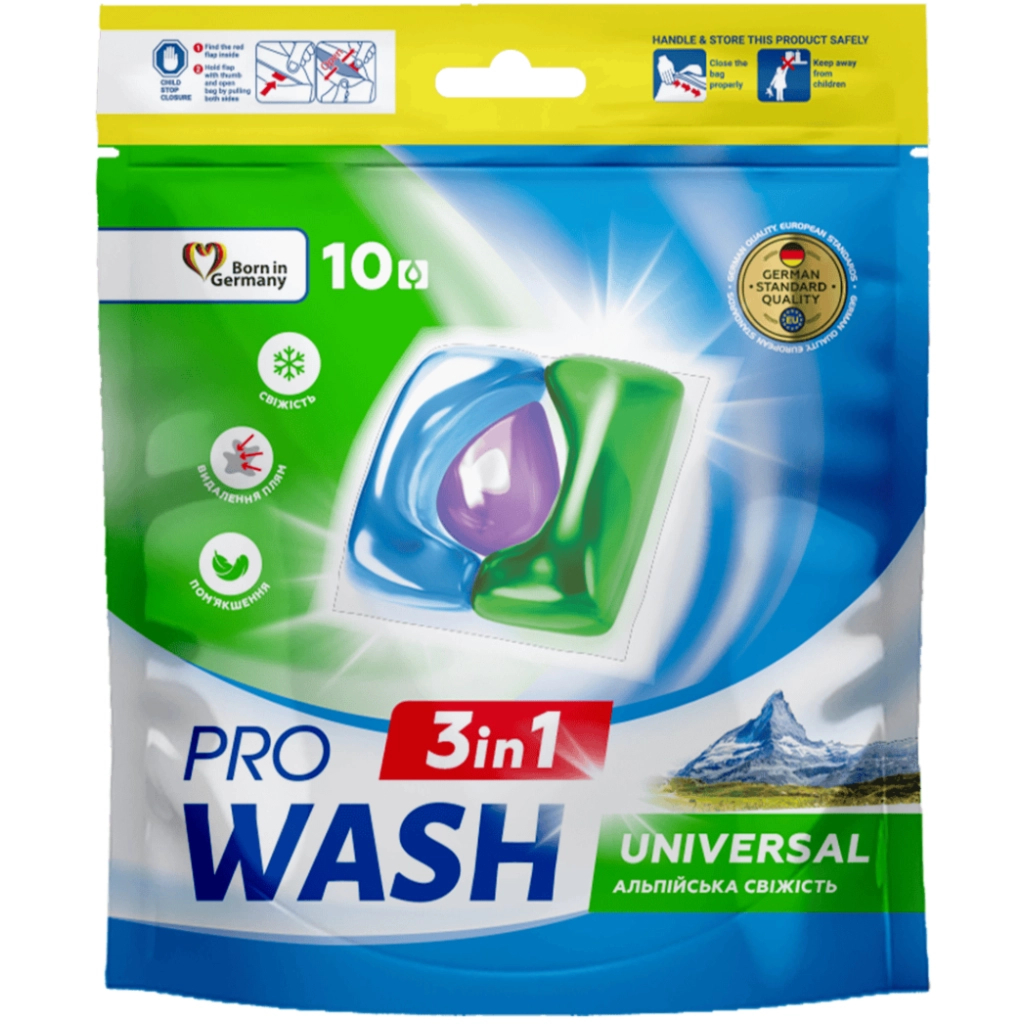 Капсули для прання Pro Wash Universal Альпійська свіжість 10 шт. (4823128002215) Капсули для прання Pro Wash Universal Альпійська свіжість 10 шт. (4823128002215)