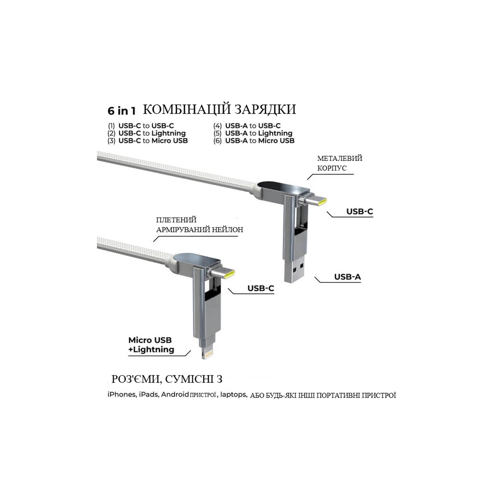 Дата кабель 6in1 inCharge XL 0.3m white Rolling Square (XLS02R) - фото 3 Дата кабель 6in1 inCharge XL 0.3m white Rolling Square (XLS02R) - фото 3