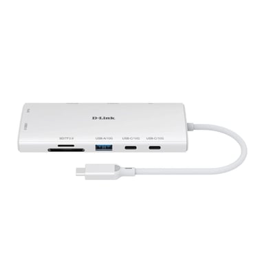 Концентратор D-Link USB-C 10-in-1 2xHDMI + 1xRJ45 1000Mbps + 2xUSB-C + USB 3.1 + USB 3.0 + SD + TF silver (DUP-A01) - фото 1
