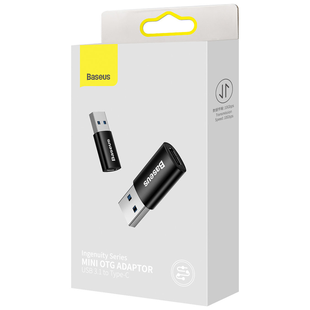Перехідник USB 3.1 M to USB-C F black Baseus (ZJJQ000101) - фото 6 Перехідник USB 3.1 M to USB-C F black Baseus (ZJJQ000101) - фото 6