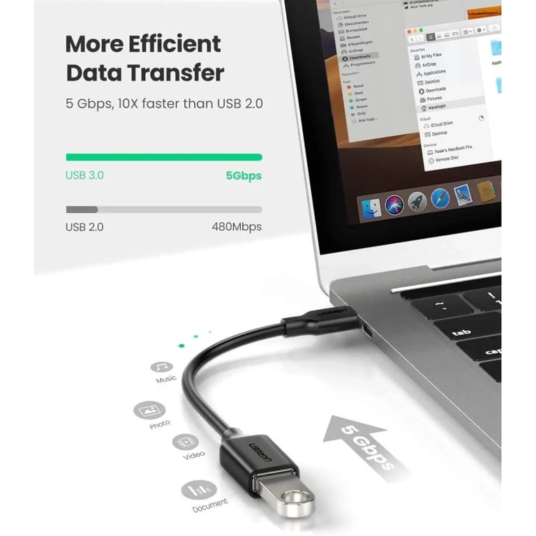 Перехідник OTG USB 3.0 AF to USB-C US154 black Ugreen (30701) - фото 3