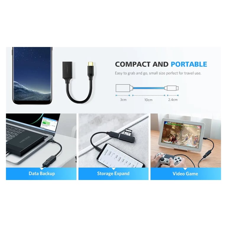 Перехідник OTG USB 3.0 AF to USB-C US154 black Ugreen (30701) - фото 9