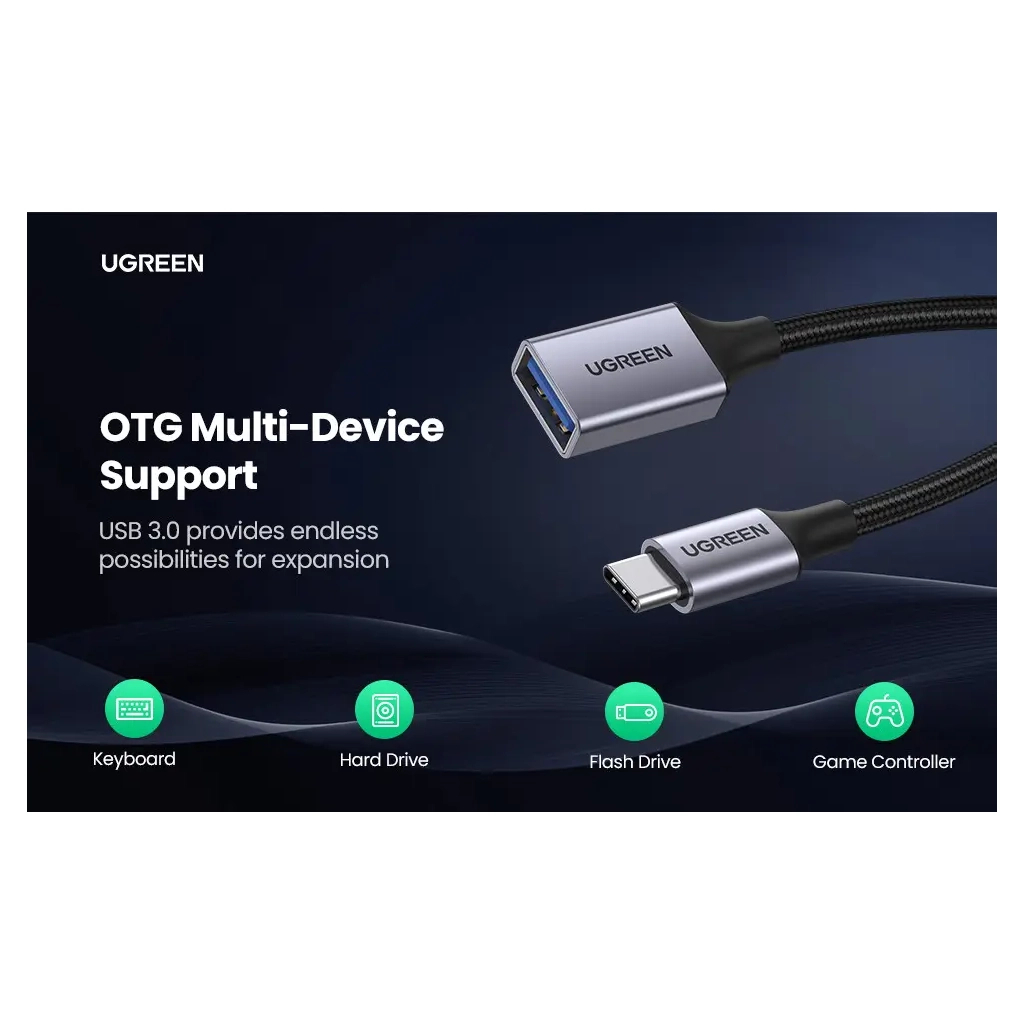 Перехідник OTG USB 3.0 AF to USB-C 0.1m US378 black Ugreen (70889) - фото 9 Перехідник OTG USB 3.0 AF to USB-C 0.1m US378 black Ugreen (70889) - фото 9