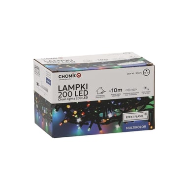 Гірлянда Chomik 200 LED 10 м, мультиколор, ефект блиску, IP44, від мережі (5900779879492)