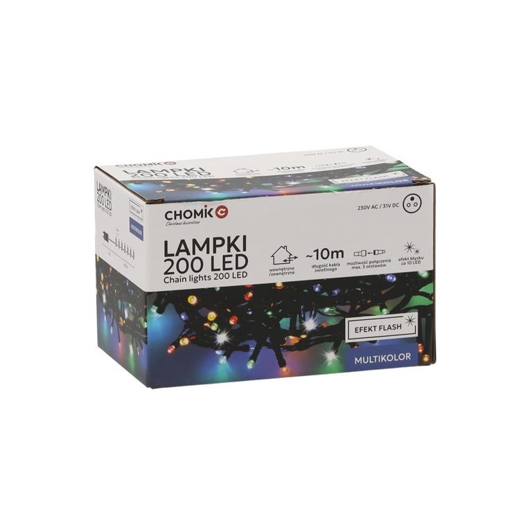 Гірлянда Chomik 200 LED 10 м, мультиколор, ефект блиску, IP44, від мережі (5900779879492) - фото 1