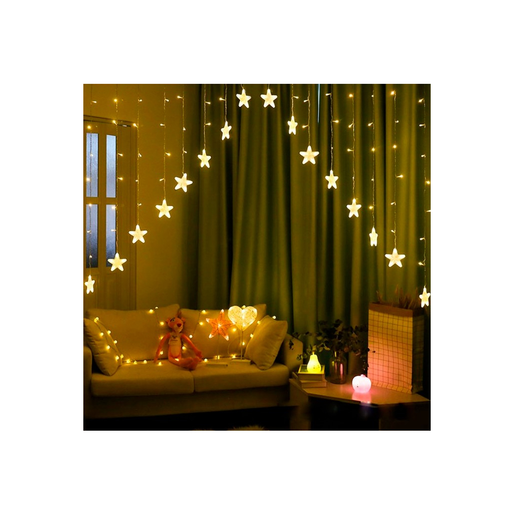 Гірлянда Chomik Штора зірки 136 LED теплий білий, 3 м, від мережі (5900779880030) - фото 4 Гірлянда Chomik Штора зірки 136 LED теплий білий, 3 м, від мережі (5900779880030) - фото 4