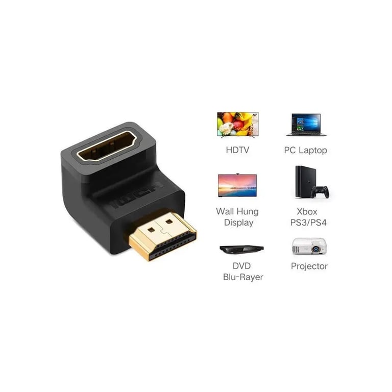 Перехідник HDMI M to HDMI F 90° corner Down HD112 black Ugreen (20109) - фото 3