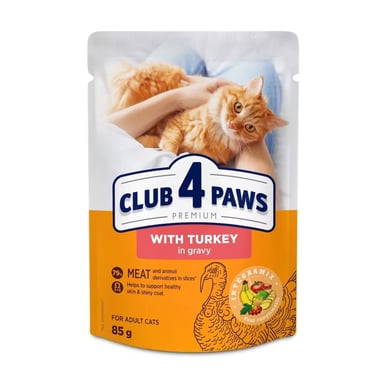 Вологий корм для кішок Club 4 Paws з індичкою в соусі 85 г (4820269143630) - фото 1