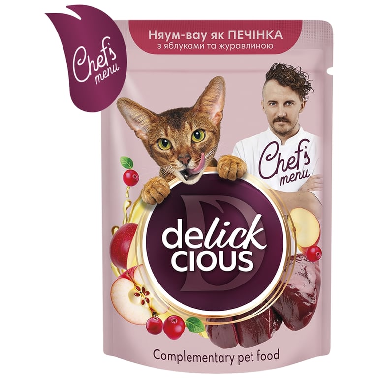 Вологий корм для кішок Delickcious печінка з яблуками та журавлиною 85 г (4820269147034) - фото 1