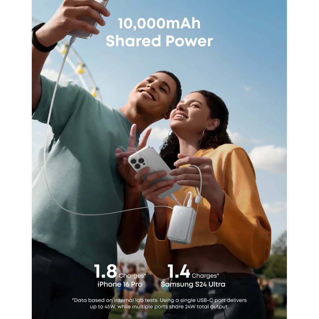 Батарея універсальна Anker 10000mAh Nano 45W, Built-In USB-C Cable, White (A1638H21) - фото 5 Батарея універсальна Anker 10000mAh Nano 45W, Built-In USB-C Cable, White (A1638H21) - фото 5