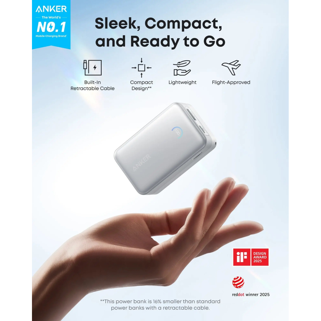 Батарея універсальна Anker 10000mAh Nano 45W, Built-In USB-C Cable, White (A1638H21) - фото 6 Батарея універсальна Anker 10000mAh Nano 45W, Built-In USB-C Cable, White (A1638H21) - фото 6