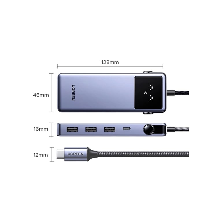 Концентратор Ugreen USB-C 7-in-1 3xUSB + 1xUSB-C + HDMI + RJ45 + PD 100W CM888 gray (45155) - фото 3