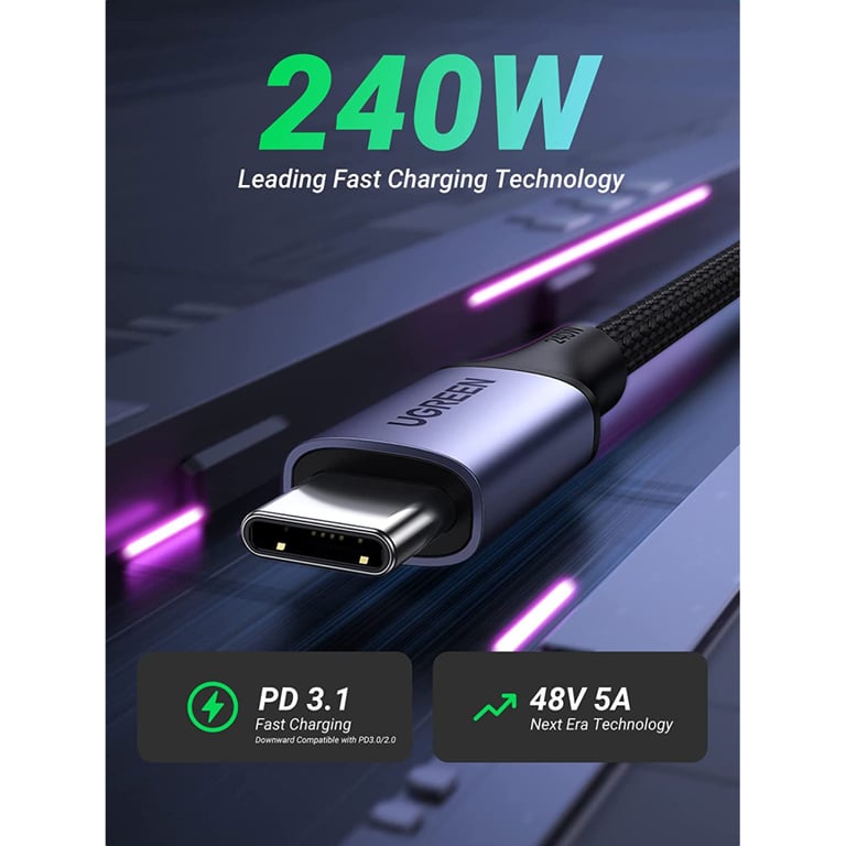 Дата кабель USB-C to USB-C 2.0m 240W space gray Ugreen (90440) - фото 3