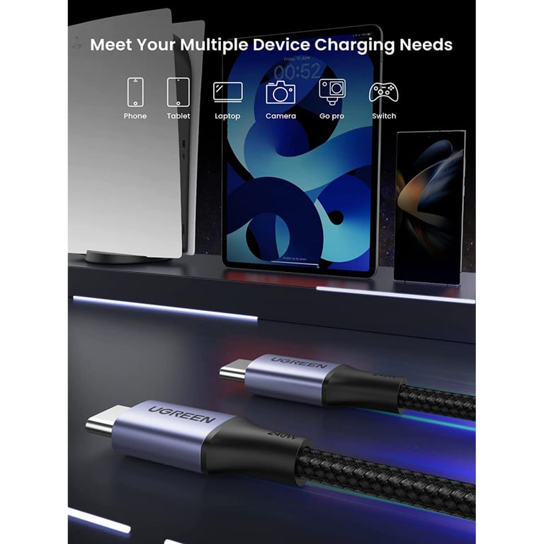 Дата кабель USB-C to USB-C 2.0m 240W space gray Ugreen (90440) - фото 6