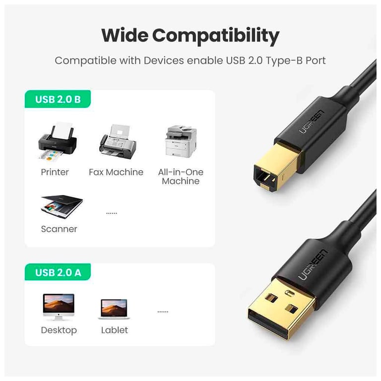Кабель для принтера USB 2.0 AM/BM 2.0m black Ugreen (20847) - фото 5