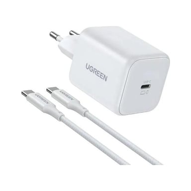 Зарядний пристрій Ugreen USB-C GaN 45W + cable USB-C to USB-C X524 white (65055) - фото 1