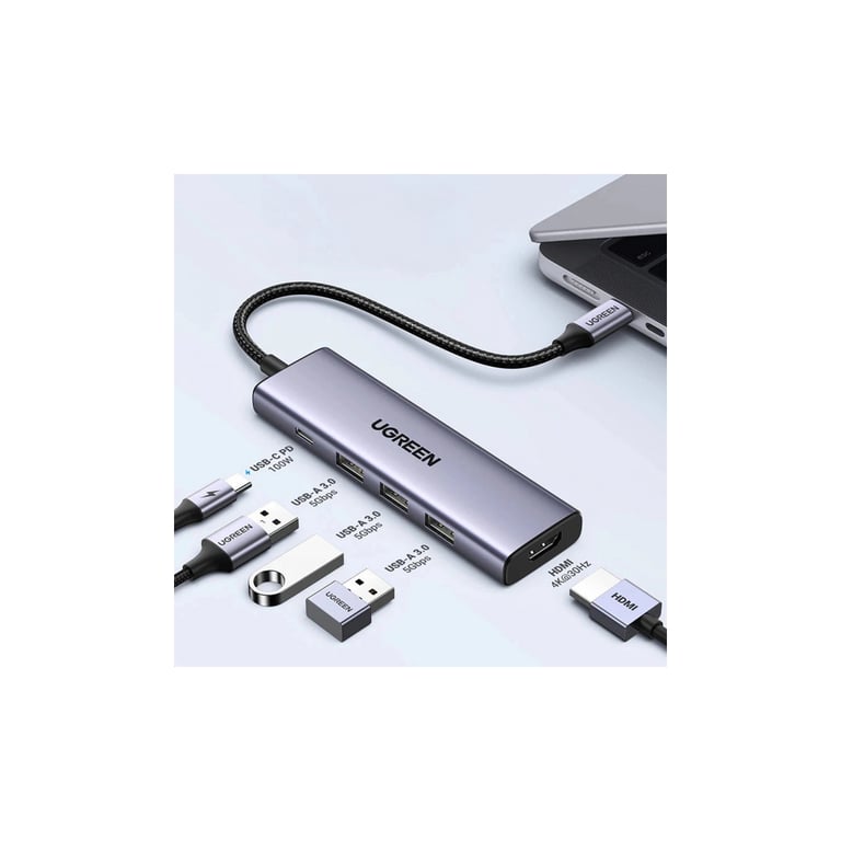 Порт-реплікатор Ugreen Dock CM511 5in1 USB3.1 Type-C --> HDMI 60Hz/3xUSB-А 3.0/Type-C/PD 100W (15597) - фото 2