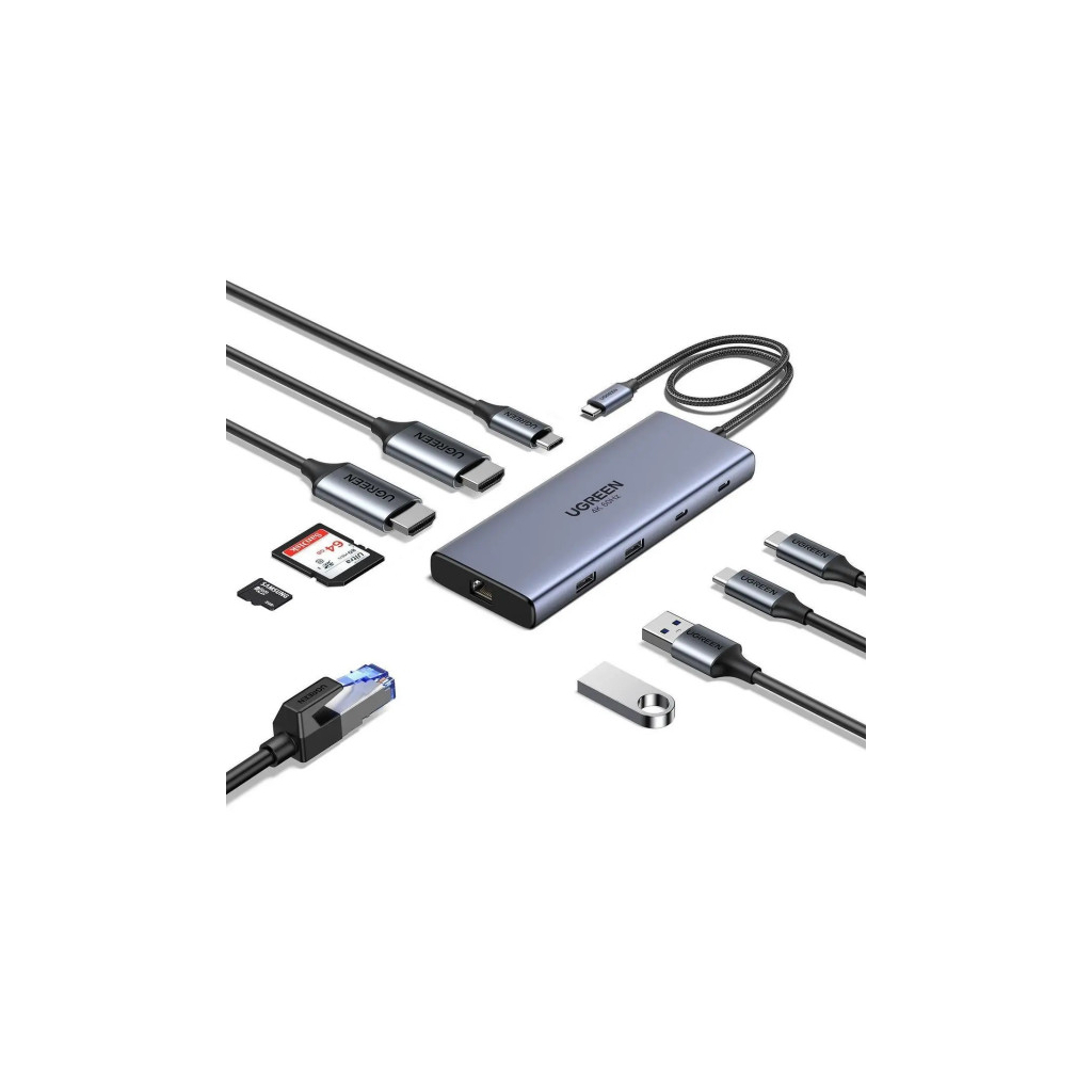 Порт-реплікатор UGREEN Dock CM639 USB3.2 Type-C --> HDMIx2, 60Hz/2xUSB-A/2xUSB-C 3.2/ RJ45/SD/TF/PD 100W (45380) - фото 2 Порт-реплікатор UGREEN Dock CM639 USB3.2 Type-C --> HDMIx2, 60Hz/2xUSB-A/2xUSB-C 3.2/ RJ45/SD/TF/PD 100W (45380) - фото 2