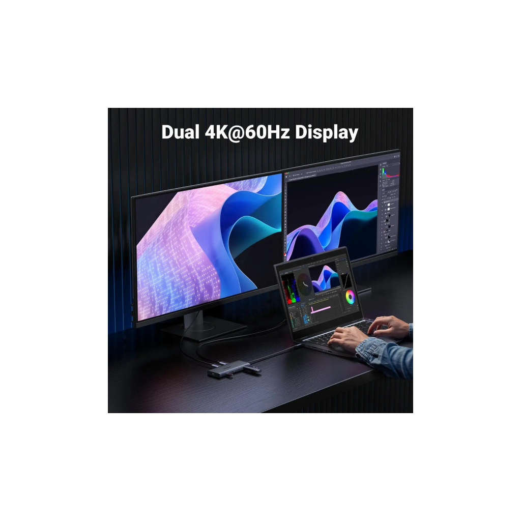 Порт-реплікатор UGREEN Dock CM639 USB3.2 Type-C --> HDMIx2, 60Hz/2xUSB-A/2xUSB-C 3.2/ RJ45/SD/TF/PD 100W (45380) - фото 4 Порт-реплікатор UGREEN Dock CM639 USB3.2 Type-C --> HDMIx2, 60Hz/2xUSB-A/2xUSB-C 3.2/ RJ45/SD/TF/PD 100W (45380) - фото 4