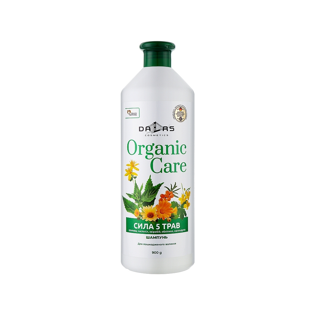 Шампунь Dalas Cosmetics Organic Care Сила 5 трав Для пошкодженого волосся 900 г (4823128000044) - фото 1