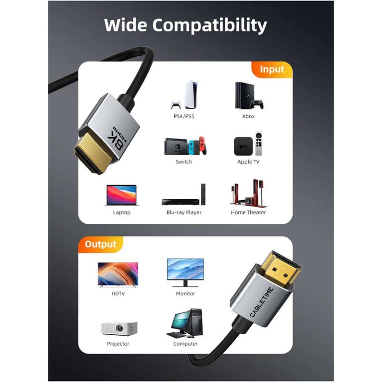Кабель мультимедійний HDMI M to HDMI M 2.0m V2.1 8K60Hz Cabletime (CA915910) - фото 3