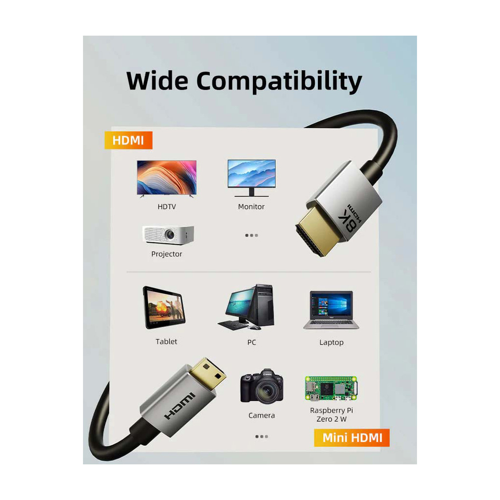 Кабель мультимедійний HDMI micro M to HDMI M 0.5m 8K60Hz Cabletime (CA915873) - фото 8 Кабель мультимедійний HDMI micro M to HDMI M 0.5m 8K60Hz Cabletime (CA915873) - фото 8