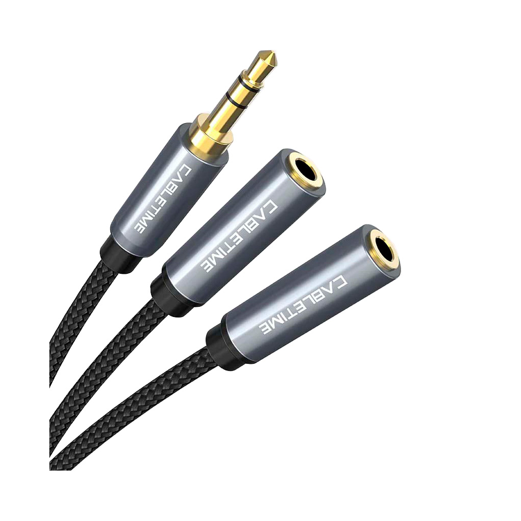 Кабель мультимедійний 3.5mm M to 2x3.5mm F 0.2m Cabletime (CA915248)