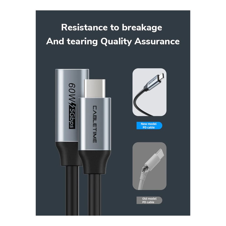 Дата кабель USB-C M/F 0.5m 5Gbps 60W 4K60Hz Cabletime (CA913664) - фото 7