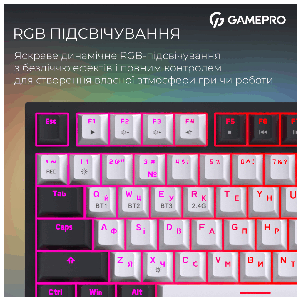 Клавіатура GamePro Asgard Valhalla Pro MK160B-D-Pro Rainy Switch Wireless/Bluetooth/USB UA Black (MK160B-D-Pro) - фото 11 Клавіатура GamePro Asgard Valhalla Pro MK160B-D-Pro Rainy Switch Wireless/Bluetooth/USB UA Black (MK160B-D-Pro) - фото 11