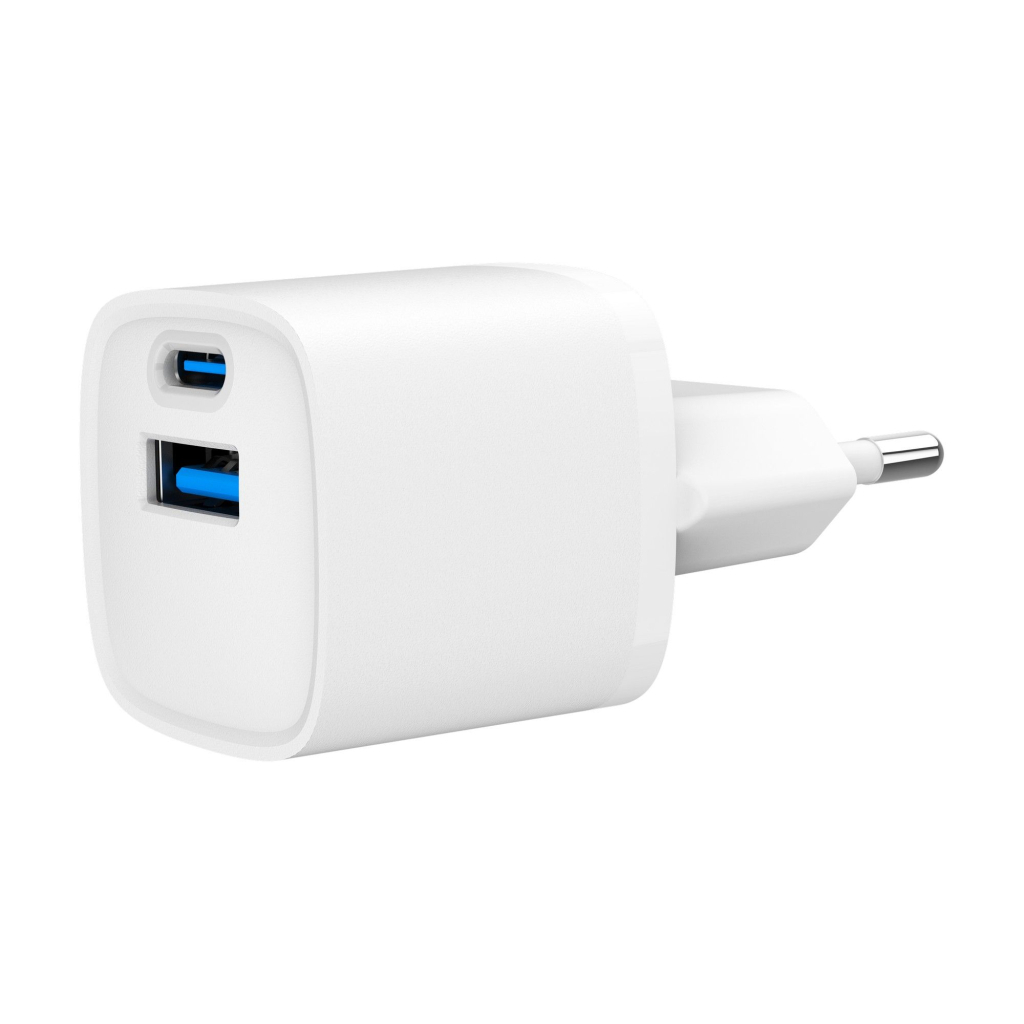 Зарядний пристрій Gembird 1xUSB-C PD20W + 1xUSB QC3.0 white (TA-UC-PDQC20-W-01) - фото 1