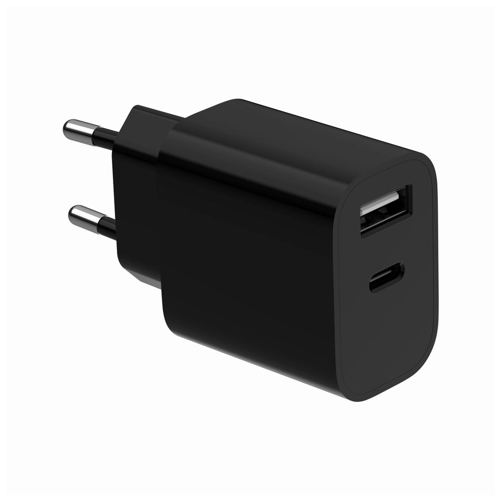 Зарядний пристрій Gembird 1xUSB-C + 1xUSB 12W black (TA-UC-2AC12-01-BK) - фото 1