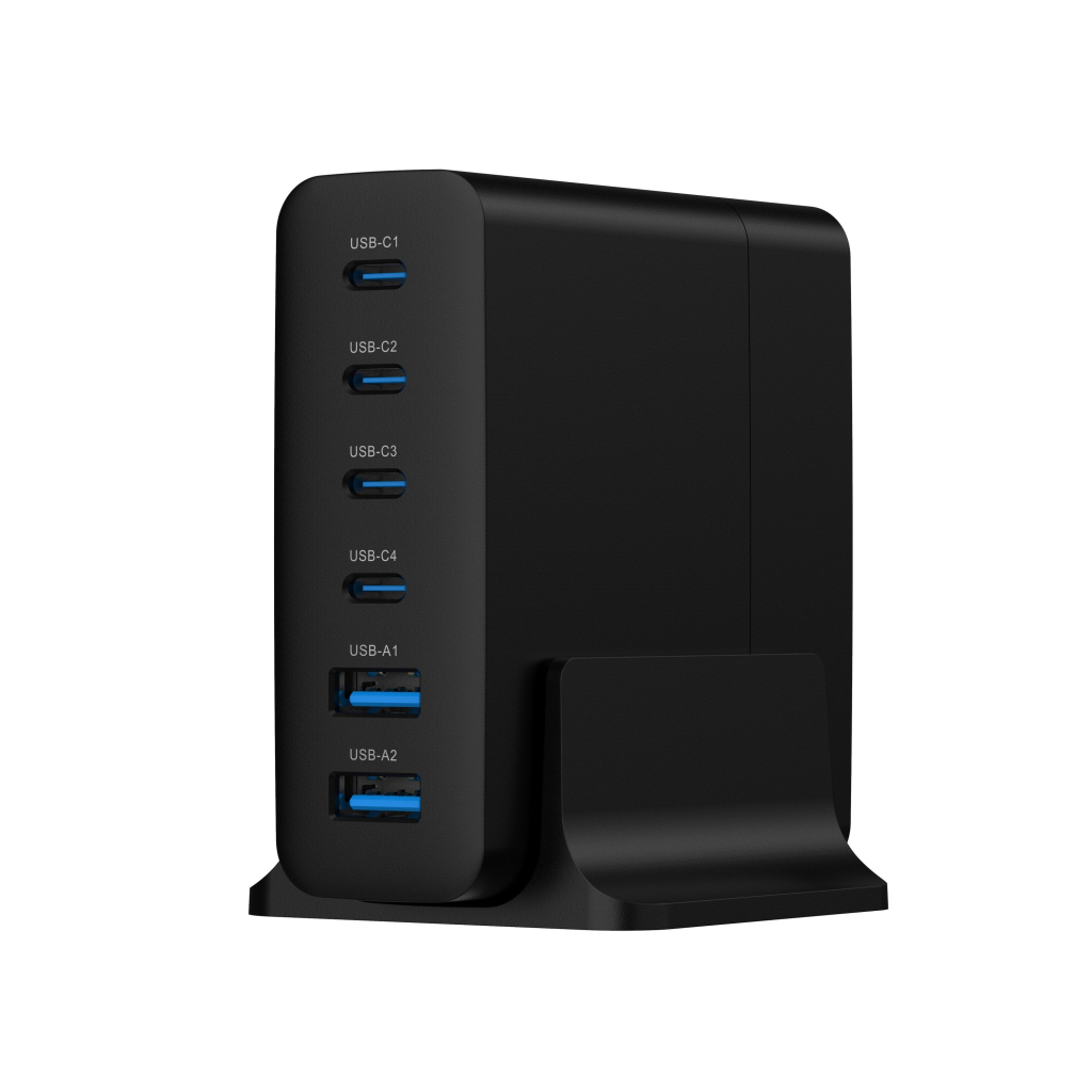 Зарядний пристрій Gembird 4xUSB-C PD25W + 2xUSB QC3.0 18W black (TA-UC-2A4C-PD75-01-BK) - фото 1