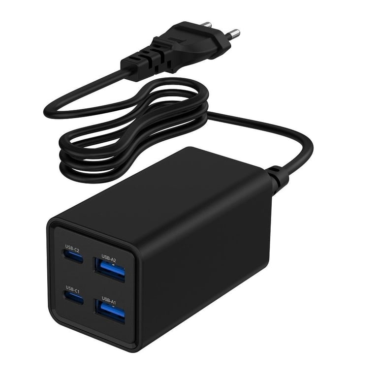 Зарядний пристрій Gembird 2xUSB-C PD65W + 2xUSB QC3.0 30W black (TA-UC-2A2C-PD65-01-BK) - фото 1