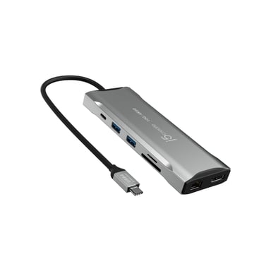Концентратор J5create USB-C 9-in-1 2xUSB 3.2 + 2xUSB-C PD + 2xHDMI 4K + DisplayPort + SD/TF + RJ45 1000Mbps gray (JCD397-N) - фото 1