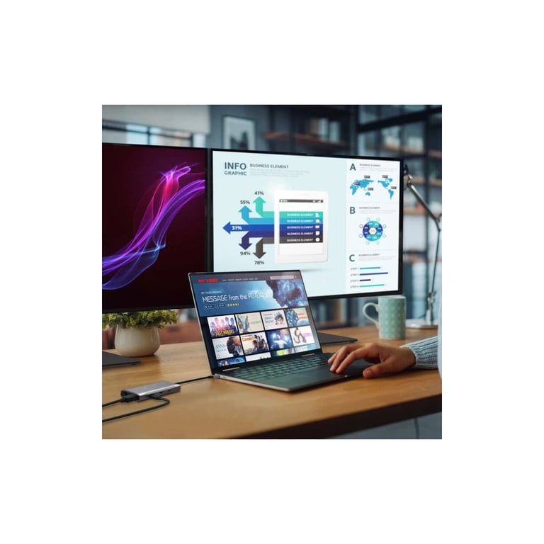Концентратор J5create USB-C 9-in-1 2xUSB 3.2 + 2xUSB-C PD + 2xHDMI 4K + DisplayPort + SD/TF + RJ45 1000Mbps gray (JCD397-N) - фото 10