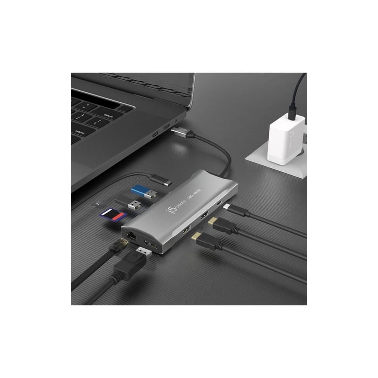 Концентратор J5create USB-C 9-in-1 2xUSB 3.2 + 2xUSB-C PD + 2xHDMI 4K + DisplayPort + SD/TF + RJ45 1000Mbps gray (JCD397-N) - фото 6
