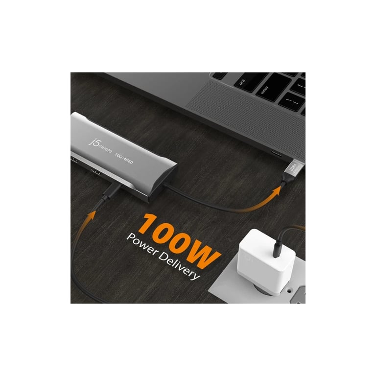Концентратор J5create USB-C 9-in-1 2xUSB 3.2 + 2xUSB-C PD + 2xHDMI 4K + DisplayPort + SD/TF + RJ45 1000Mbps gray (JCD397-N) - фото 7