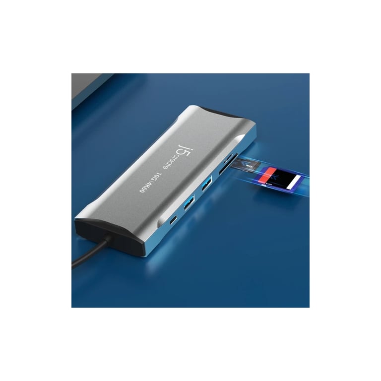 Концентратор J5create USB-C 9-in-1 2xUSB 3.2 + 2xUSB-C PD + 2xHDMI 4K + DisplayPort + SD/TF + RJ45 1000Mbps gray (JCD397-N) - фото 9