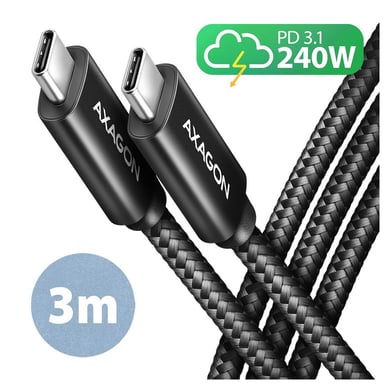 Дата кабель USB-C to USB-C 3.0m USB 2.0 PD 240W 5A black AXAGON (BUCM2-CM30AB) - фото 1